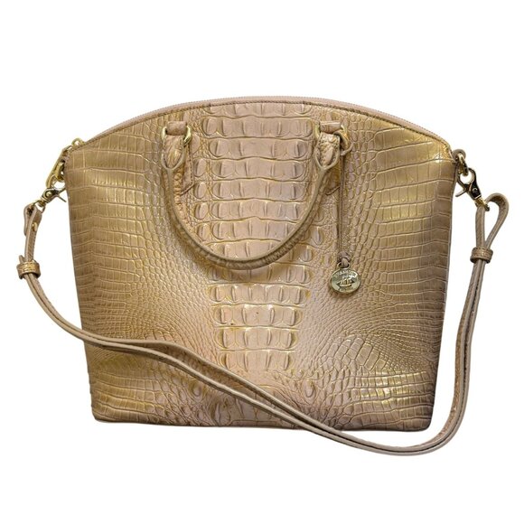 Brahmin Leather Satchel In Pinck Gold With Detachable Strap Charm L